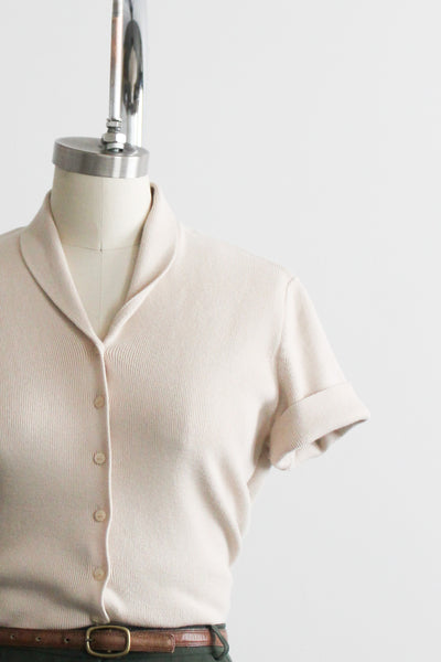 oatmilk knit button up