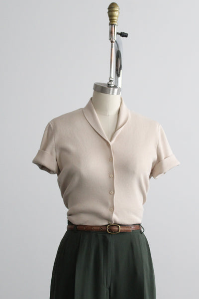 oatmilk knit button up