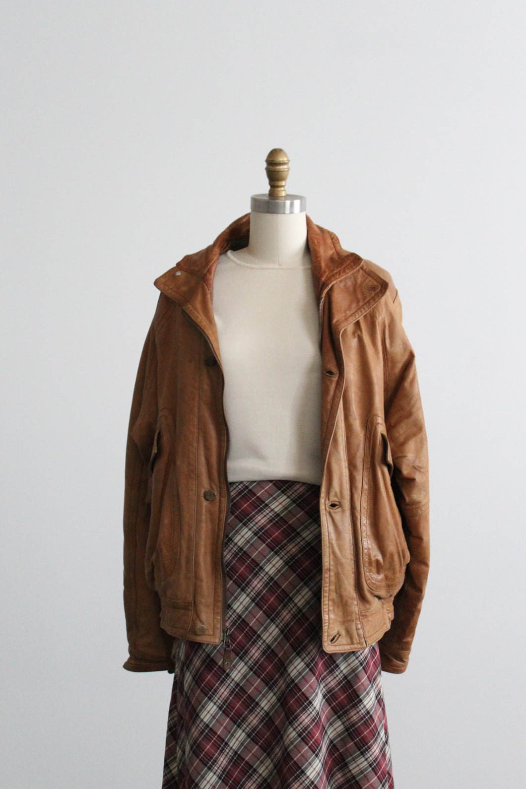 tobacco leather bomber jacket