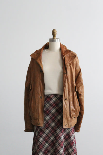 tobacco leather bomber jacket
