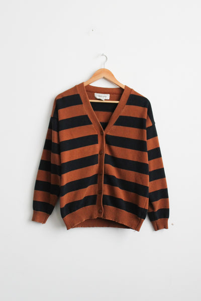 tobacco stripe cotton cardigan