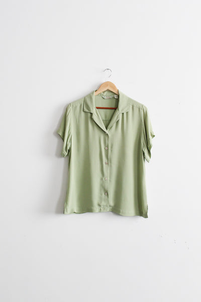 pistachio silk button up
