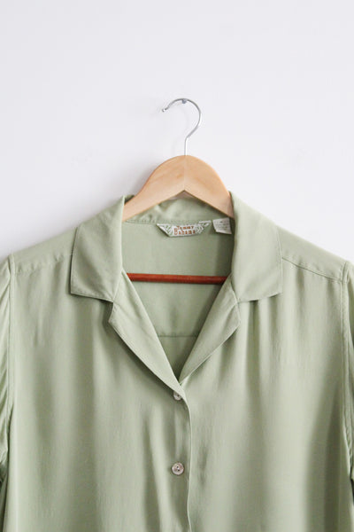 pistachio silk button up