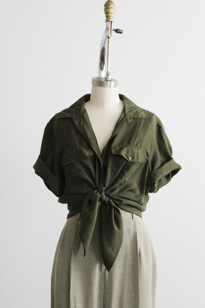 olive silk button up