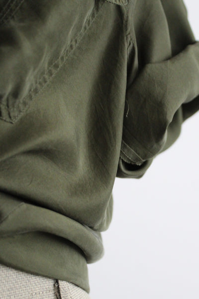 olive silk button up