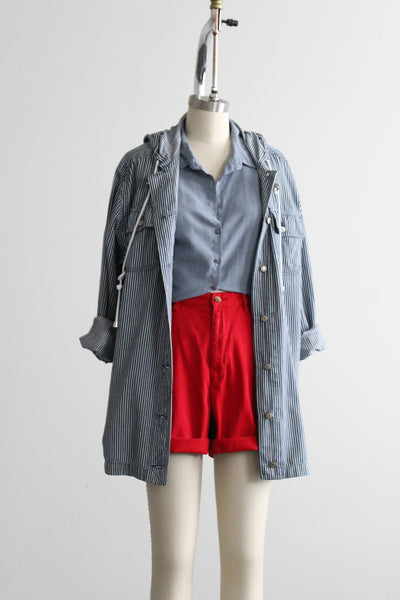 railroad stripe hooded chore coat