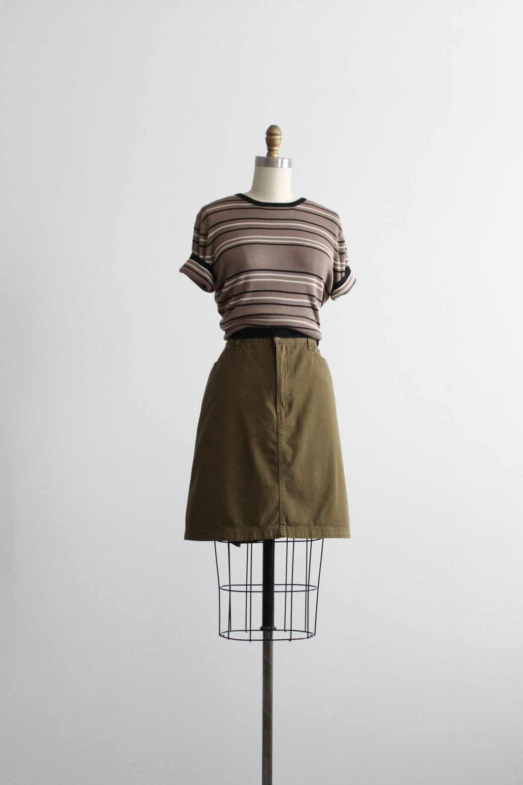 olive cotton twill skirt