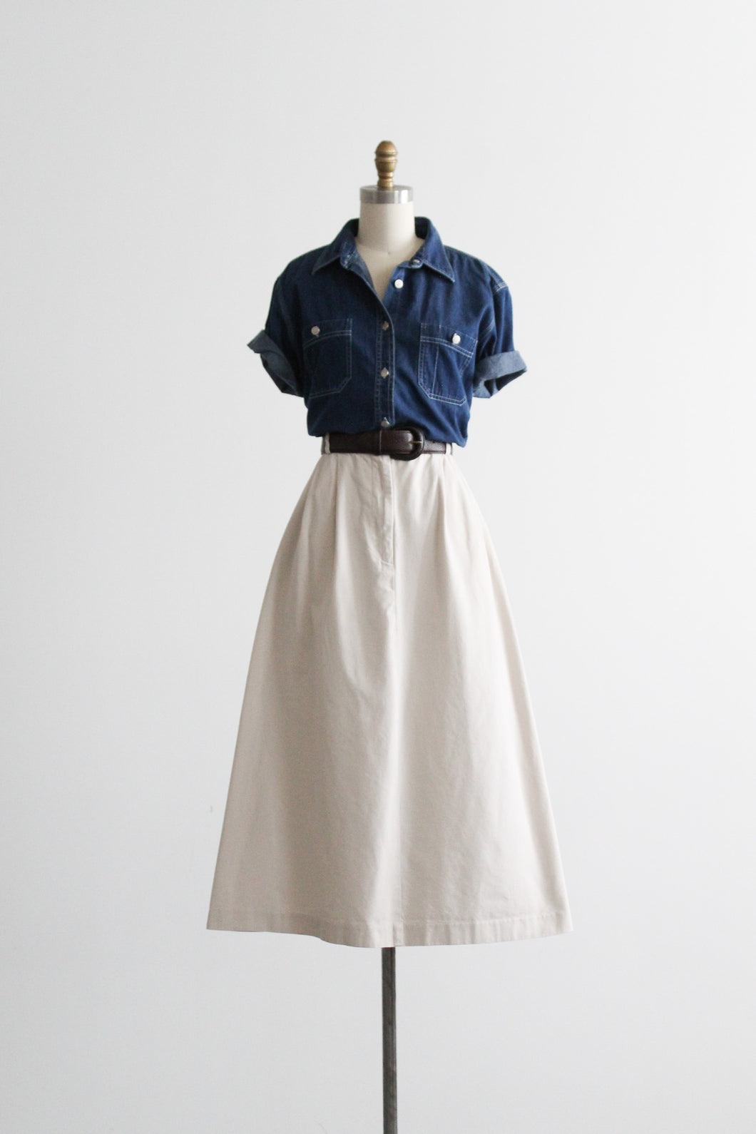 almond cotton midi skirt