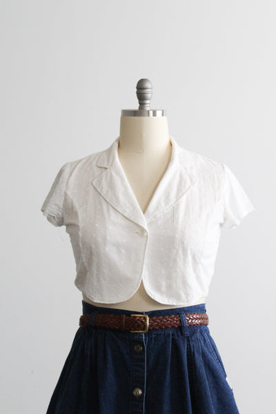 eyelet cropped button up