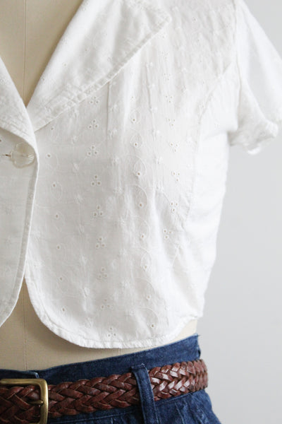 eyelet cropped button up