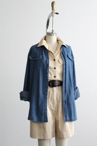 distressed riverbend denim work shirt