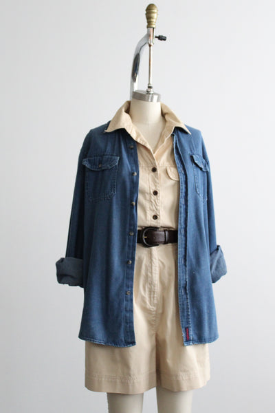 distressed riverbend denim work shirt