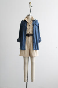 distressed riverbend denim work shirt