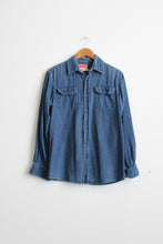distressed riverbend denim work shirt