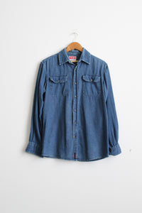 distressed riverbend denim work shirt