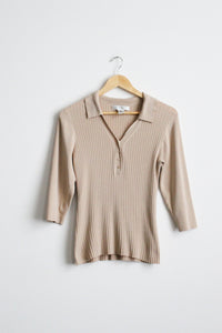 almond silk knit blouse