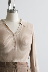 almond silk knit blouse