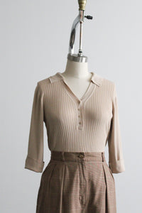 almond silk knit blouse