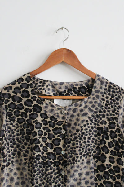 leopard print silk button up