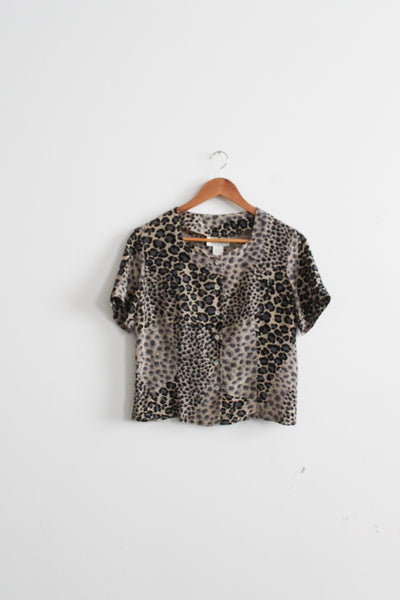 leopard print silk button up