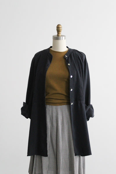 tuxedo silk button up tunic
