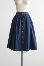 indigo denim midi skirt