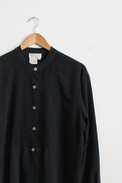 tuxedo silk button up tunic