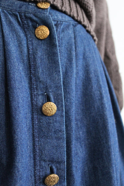 indigo denim midi skirt