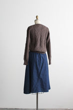 indigo denim midi skirt