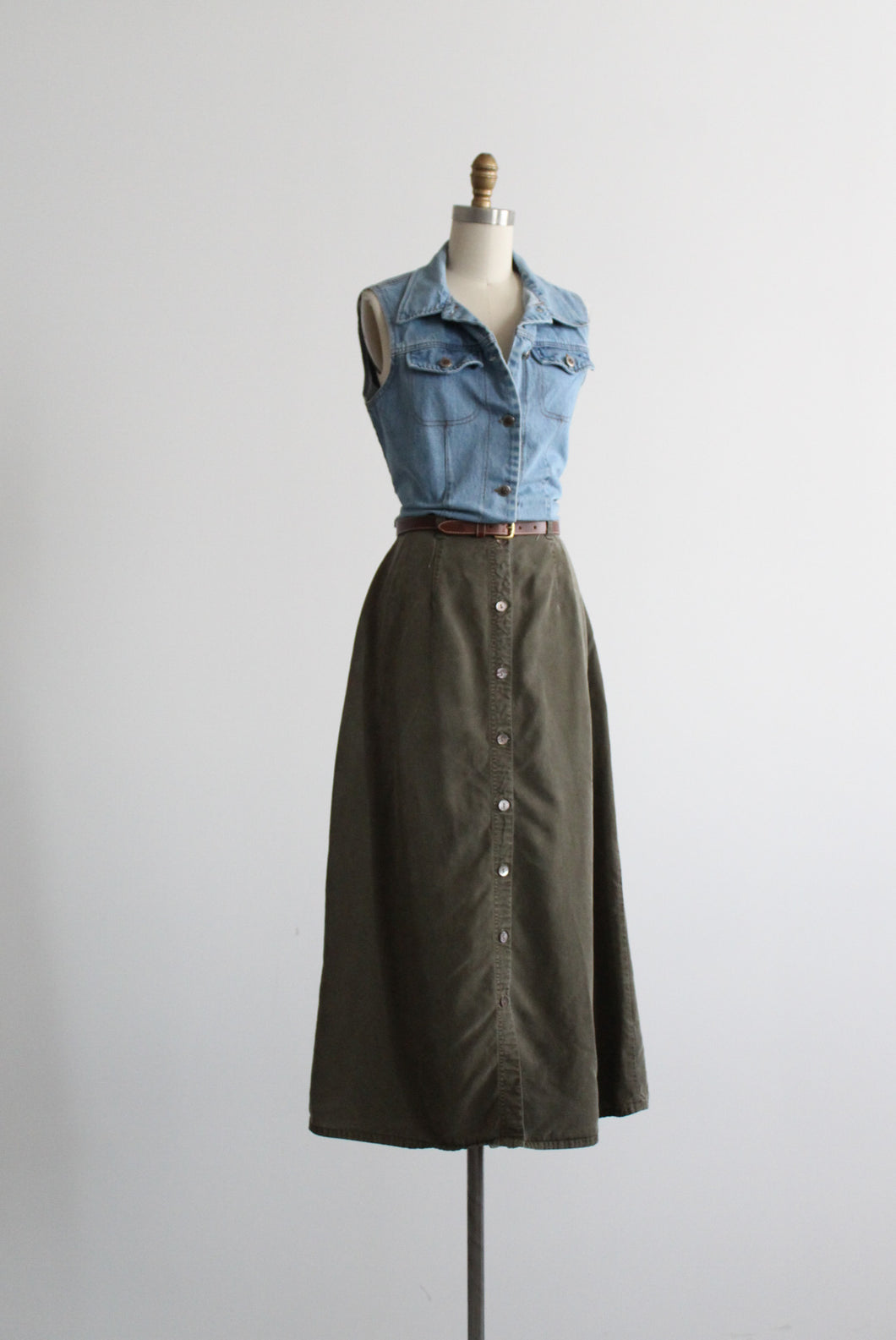 olive branch midi skirt