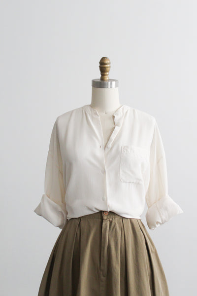 ivory silk button up tunic