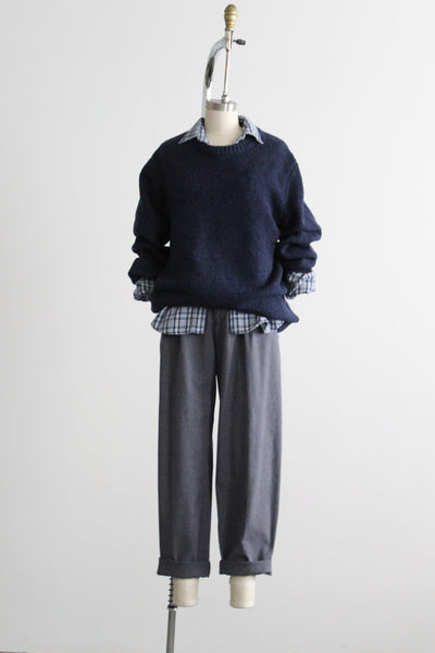 indigo check cotton trousers