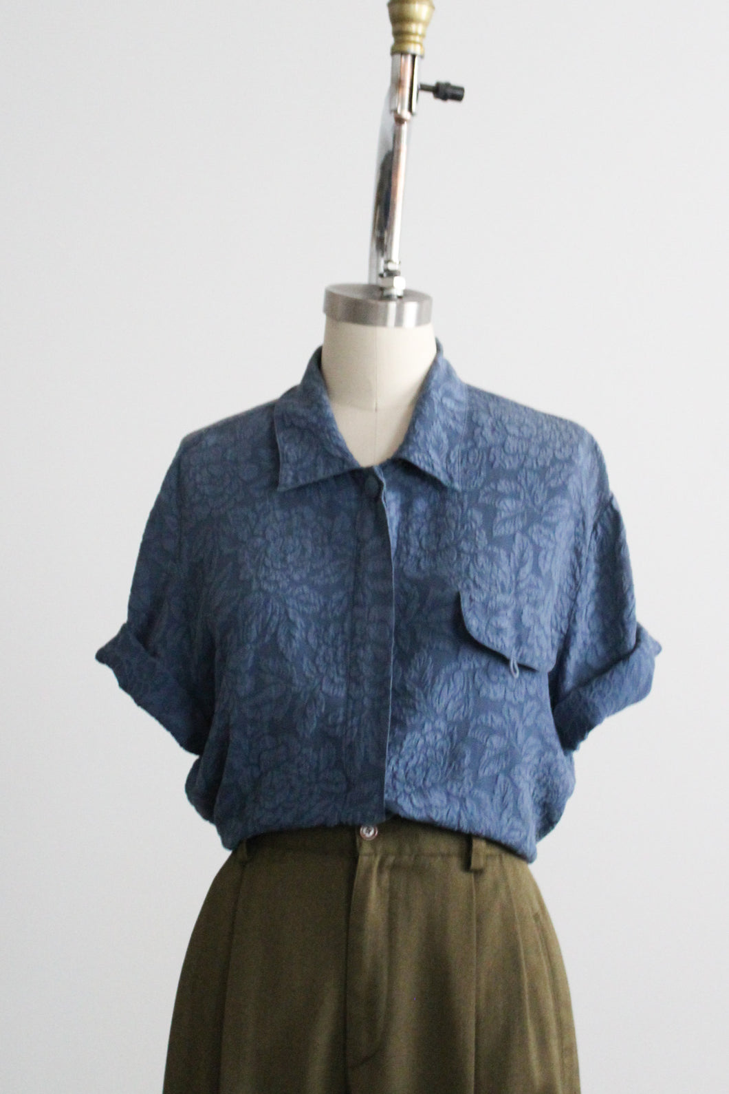 embossed silk button up