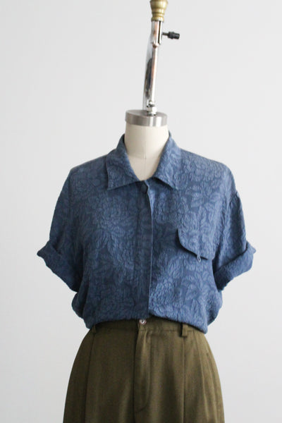 embossed silk button up