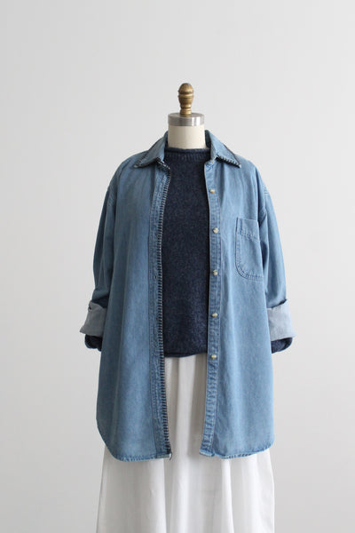 blanket stitch denim work shirt