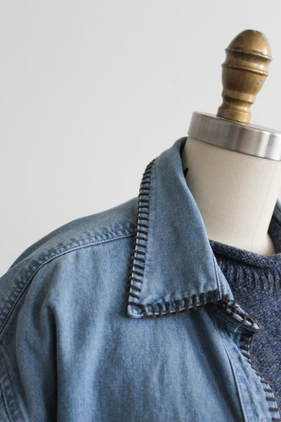 blanket stitch denim work shirt