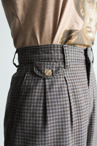 high rise plaid woven trousers