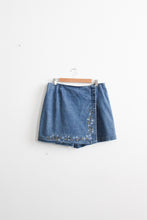 embroidered denim skort