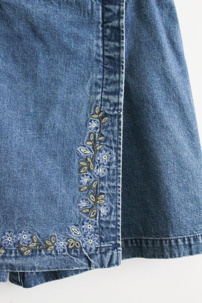 embroidered denim skort