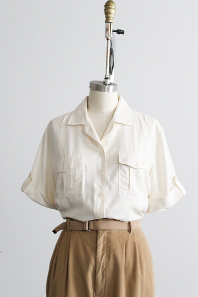 ivory silk button up