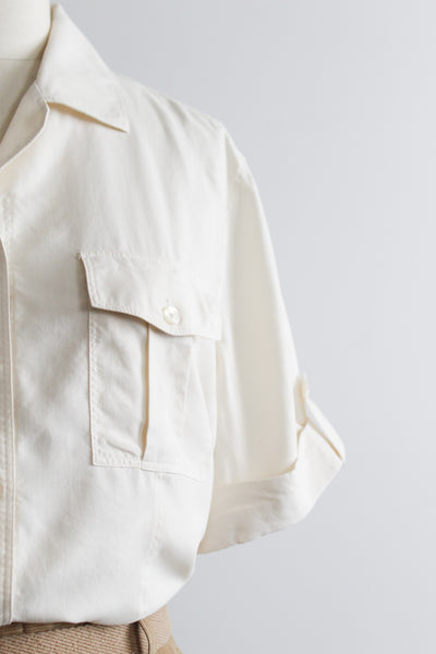 ivory silk button up