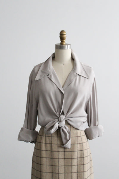 dove gray silk button up