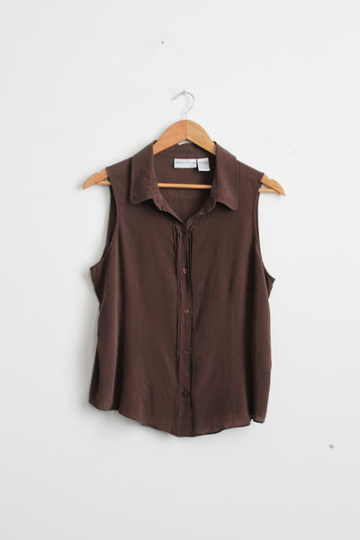 walnutshell sleeveless silk button up