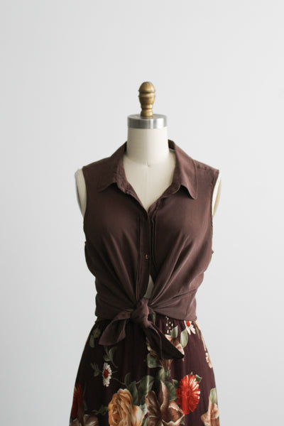 walnutshell sleeveless silk button up