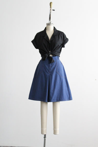 flared denim longline shorts