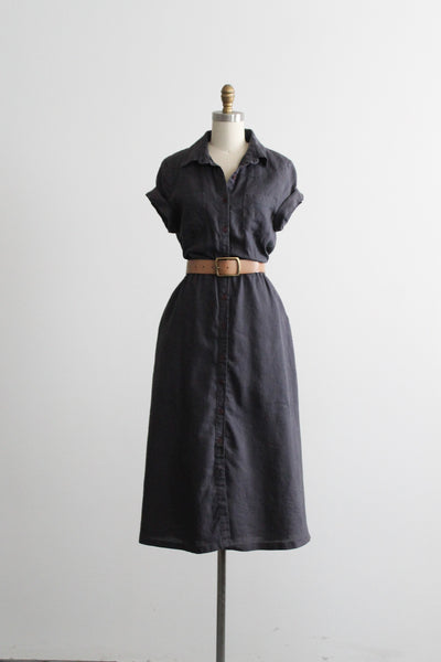ash black linen day dress