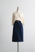 indigo denim midi skirt