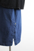 indigo denim midi skirt