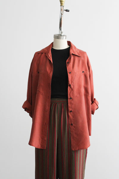 terra cotta silk button up