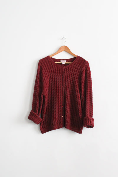 redwood cable knit cardigan (l)
